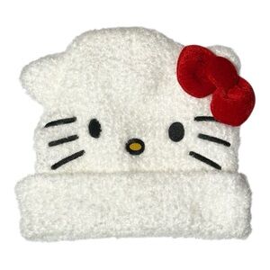 Hello Kitty Fuzzy White Hat with Red Bow